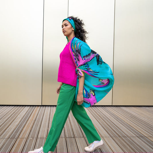 Birdcage Blue Silk Scarf