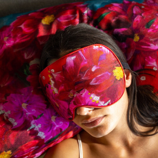 Floral Pink Silk Pillow Case & Eye Mask