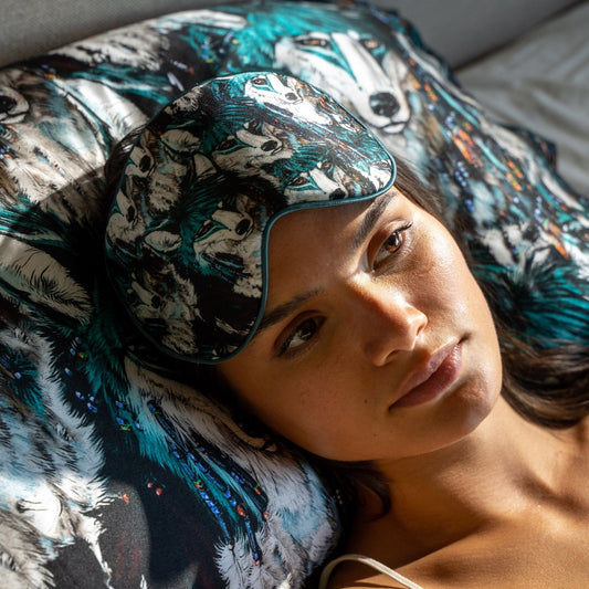 Wolves Green Silk Pillow Case & Eye Mask
