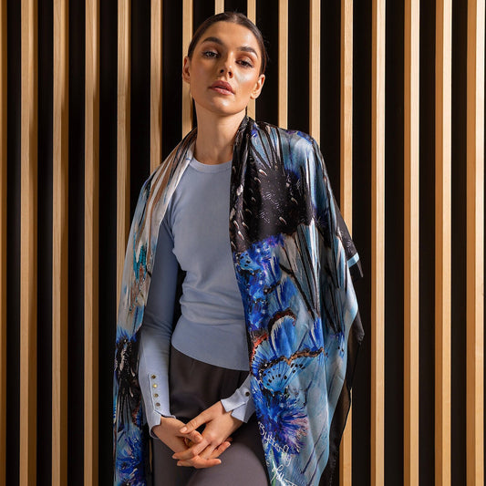 Butterfly Blue Silk Scarf