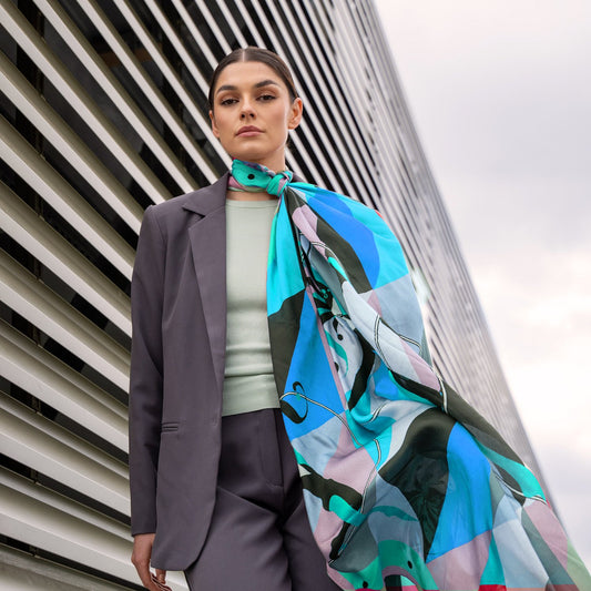 Harlequin Blue Silk Scarf