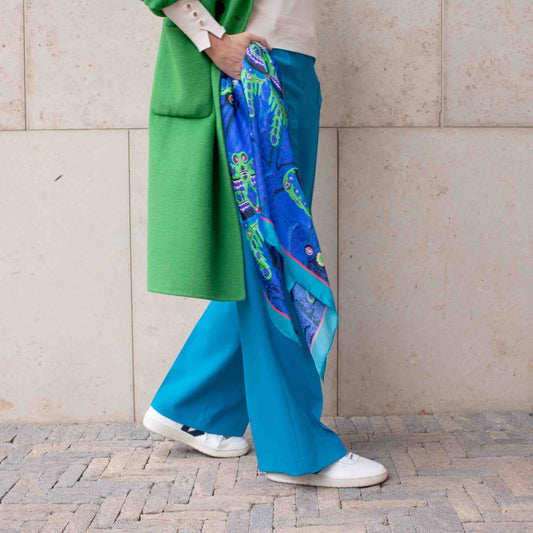 Kites Blue Silk Scarf