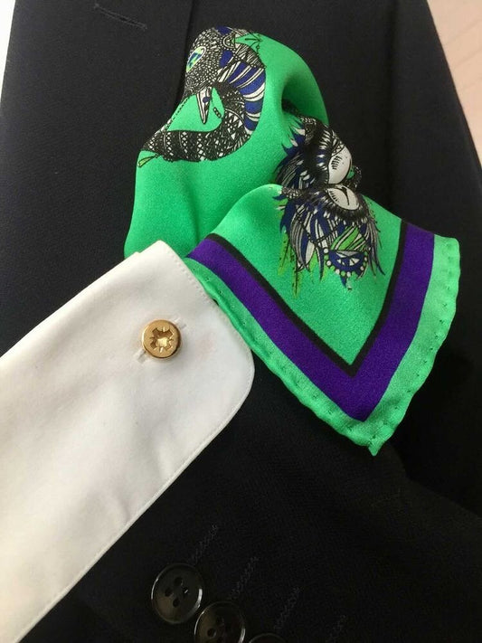 Jester Green Silk Pocket Square