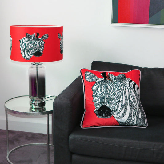 Zebras Red Silk Lampshade