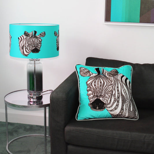 Zebras Blue Silk Lampshade