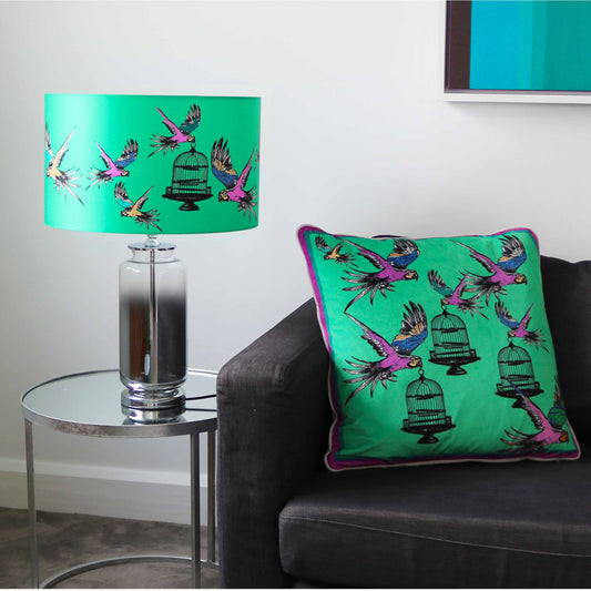 Birdcage Green Velvet Cushion