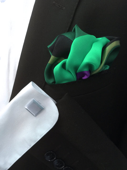 Cubic Aquamarine Silk Pocket Square