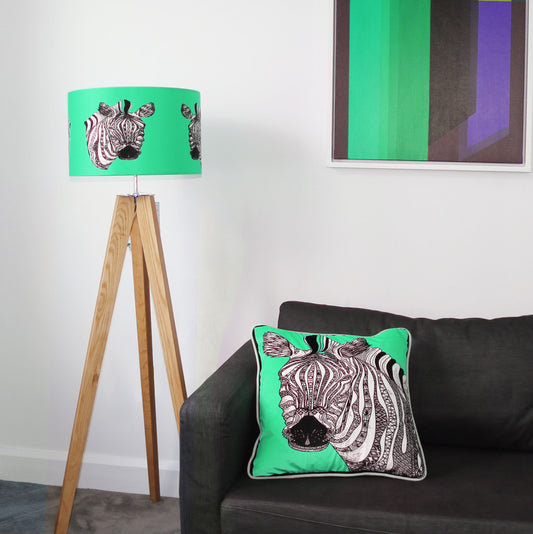 Zebras Green Velvet Cushion