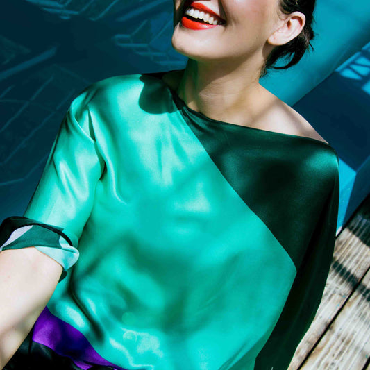 Cubic Green Silk Evening Top