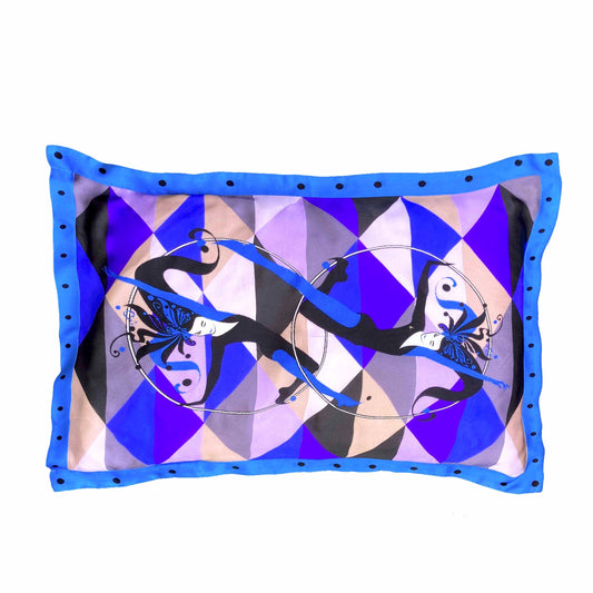 Harlequin Blue Silk Pillow Case & Eye Mask