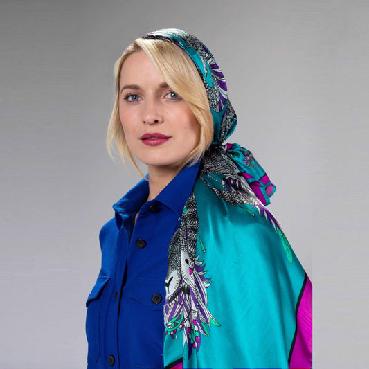 Jester Turquoise Silk Scarf