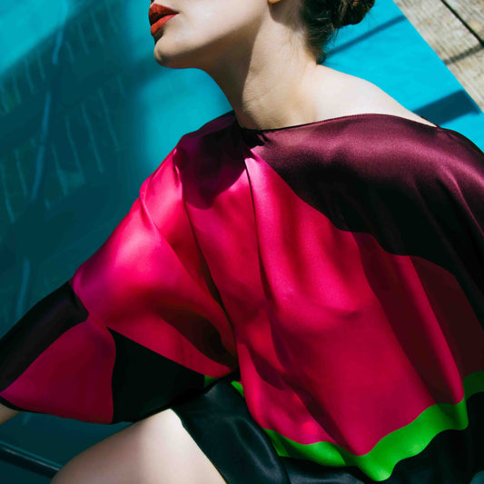 Cubic Pink Silk Evening Top