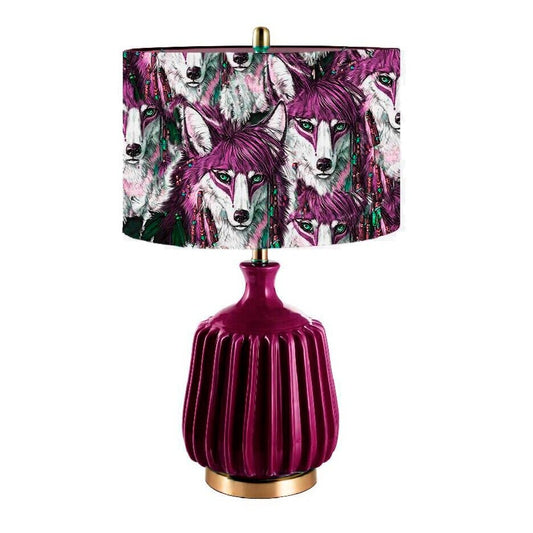 Wolves Plum Silk Lampshade