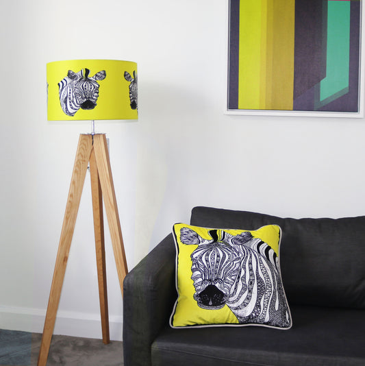 Zebras Yellow Silk Lampshade