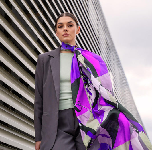 purple silk printed scarf 