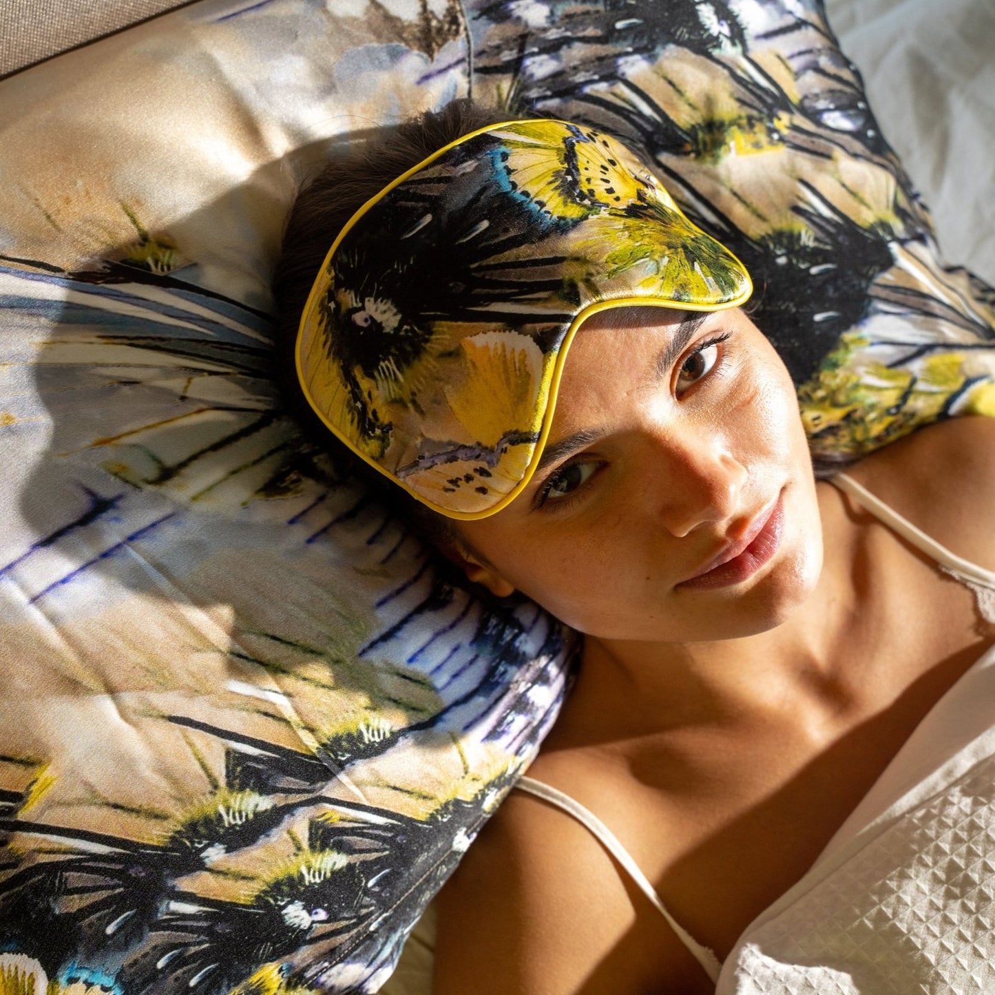 Butterfly Yellow Silk Pillow Case & Eye Mask