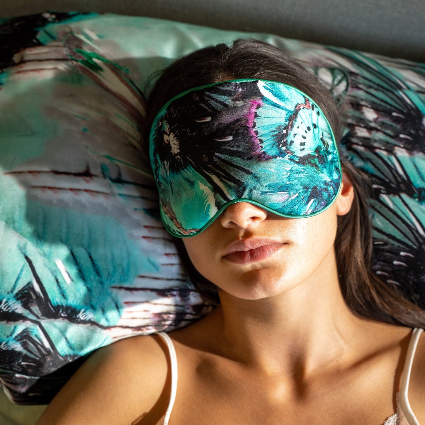Butterfly Turquoise Silk Pillow Case & Eye Mask
