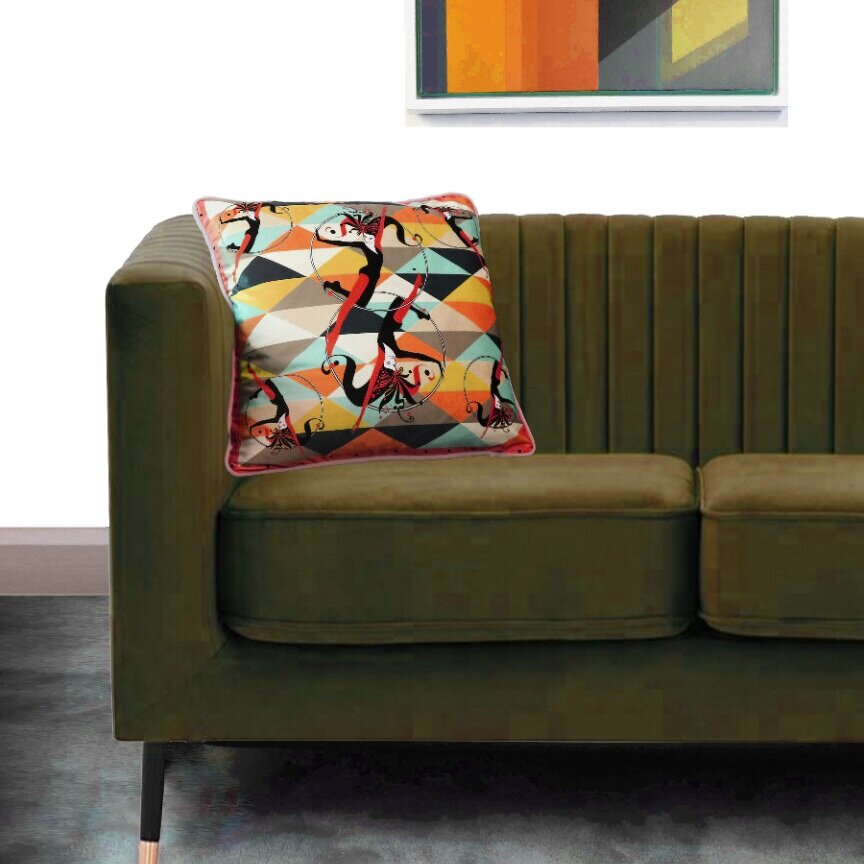 Harlequin Orange Velvet Cushion