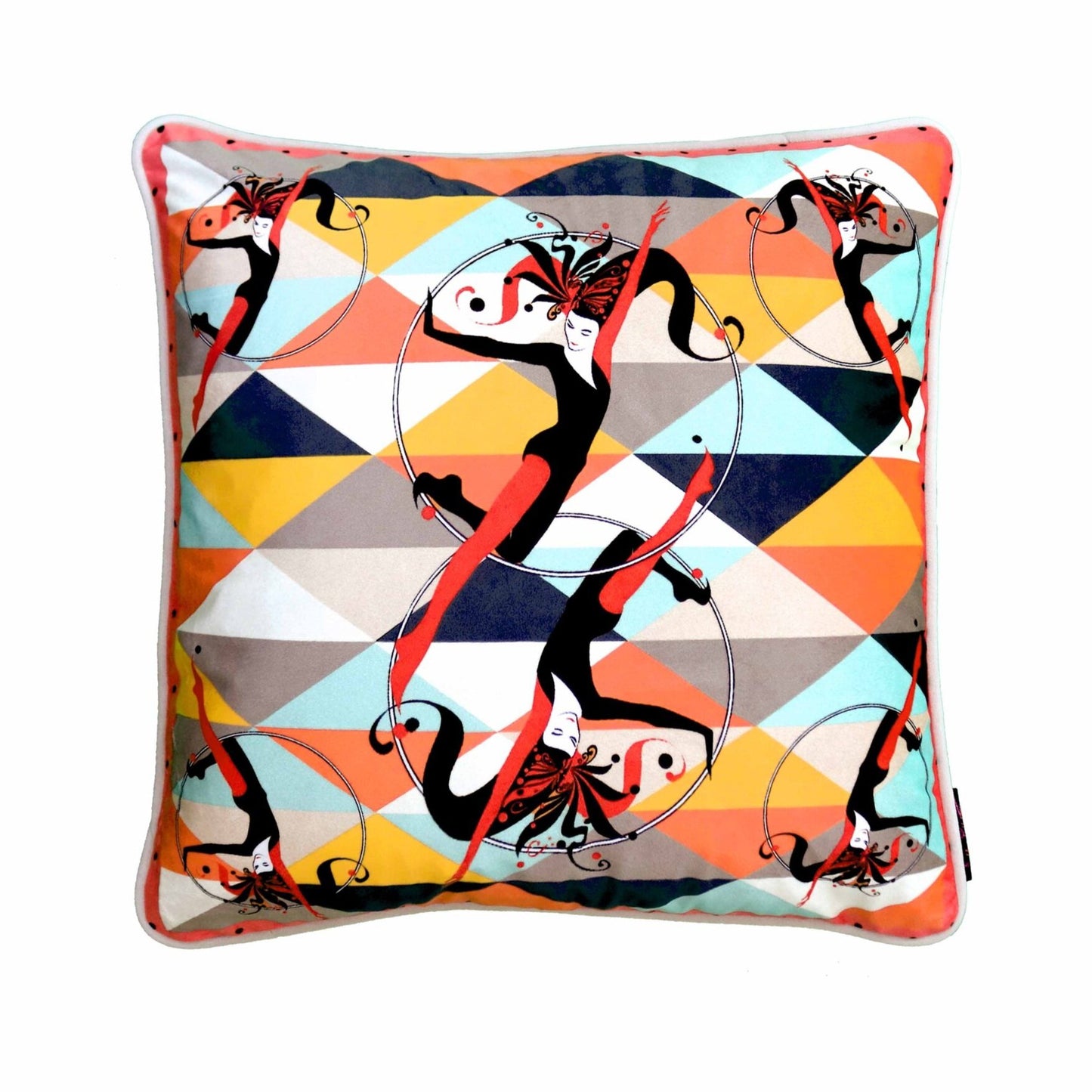 Harlequin Orange Velvet Cushion