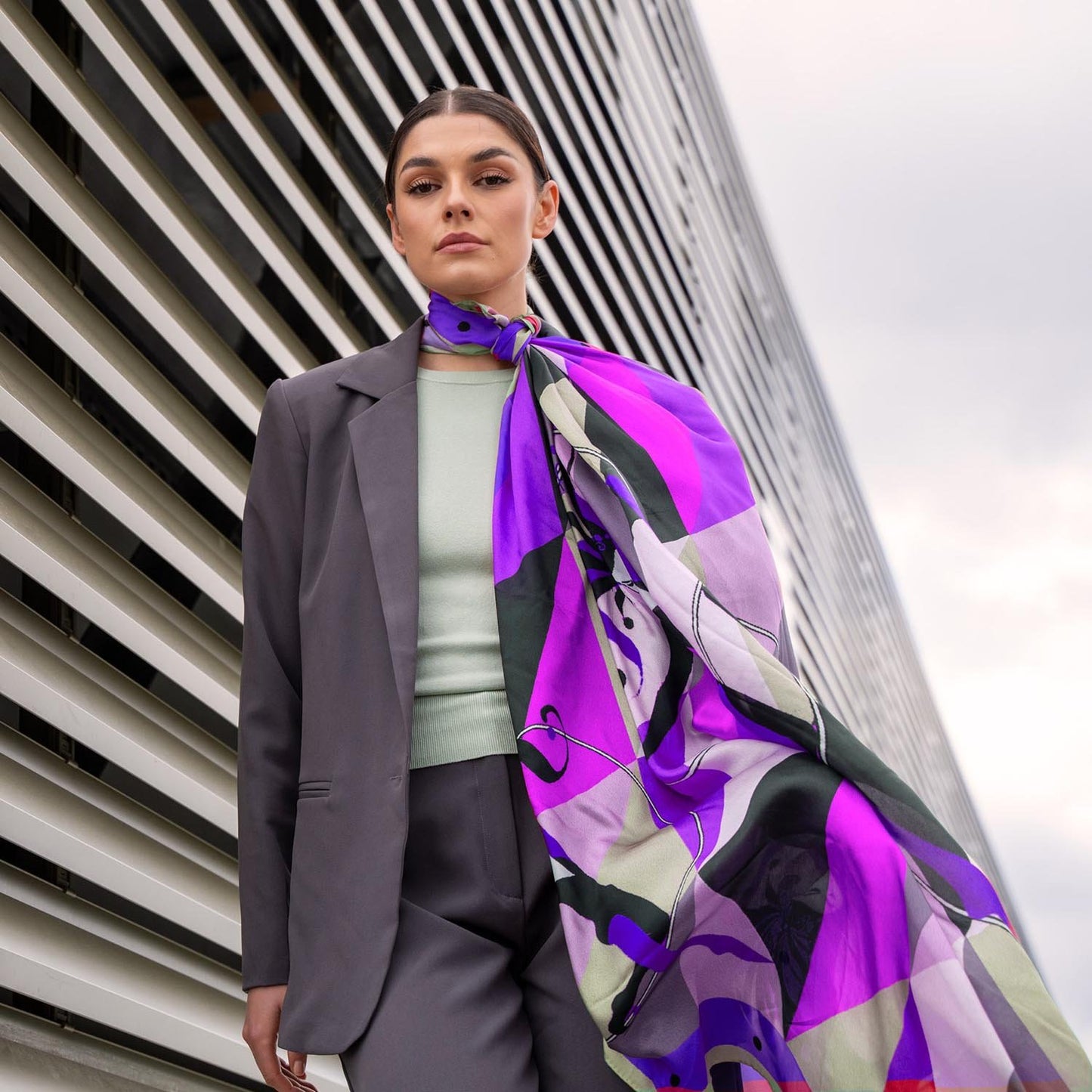 Harlequin Purple Silk Scarf