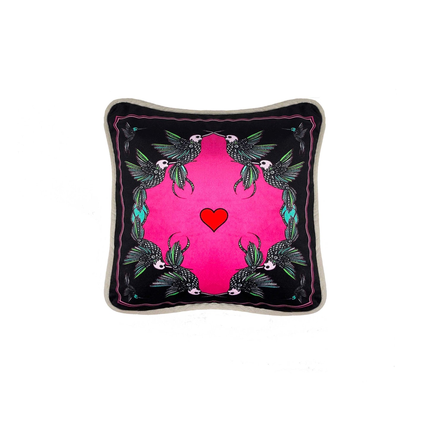 Kingfisher & Hearts Velvet Cushion